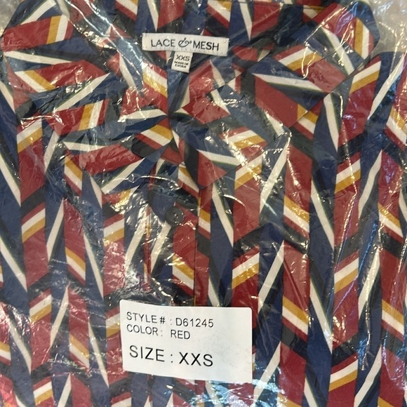 Lace & mesh/ModCloth long sleeve faux wrap mini dress retro geometric print mini - Picture 10 of 13